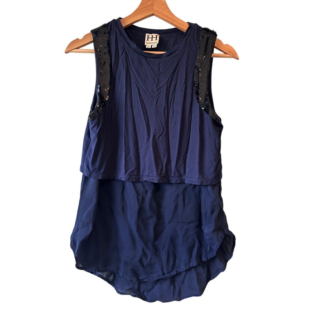 Haute Hippie Navy Tiered Tank with Sequin Accent